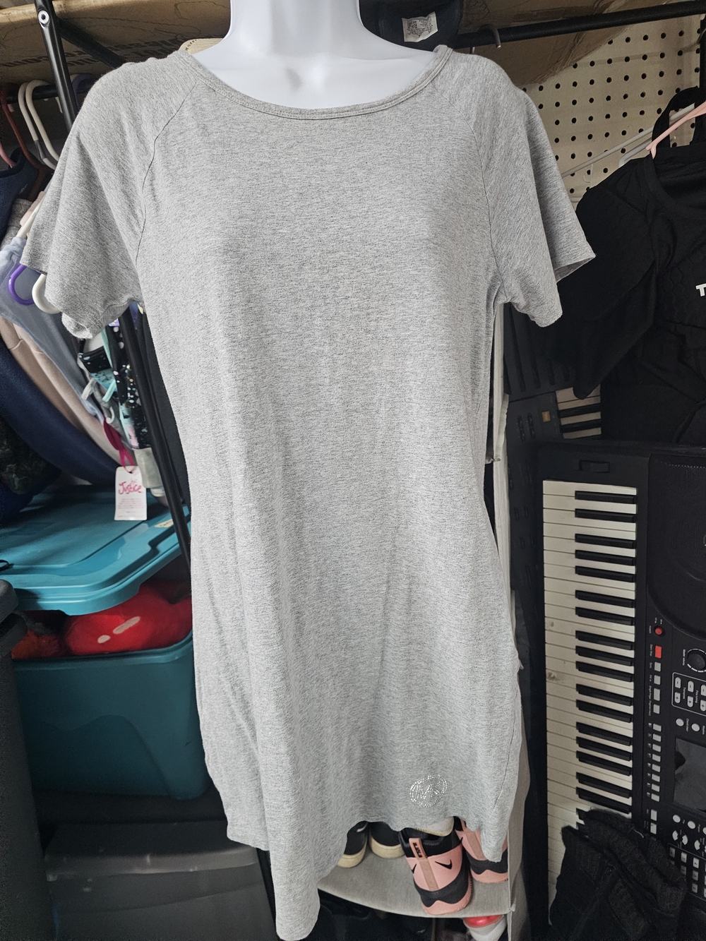 Michael Kors Light Gray Tee Dress With Crystal MK Emblem